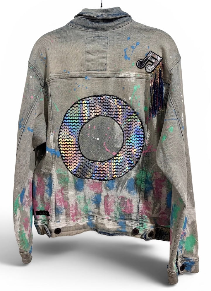 Sharin’ In The Groove Copper Rivet Men’s Paint Splattered Denim Jacket