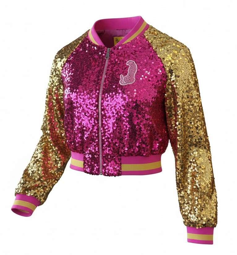 Ocelot Cropped Sequin Bomber