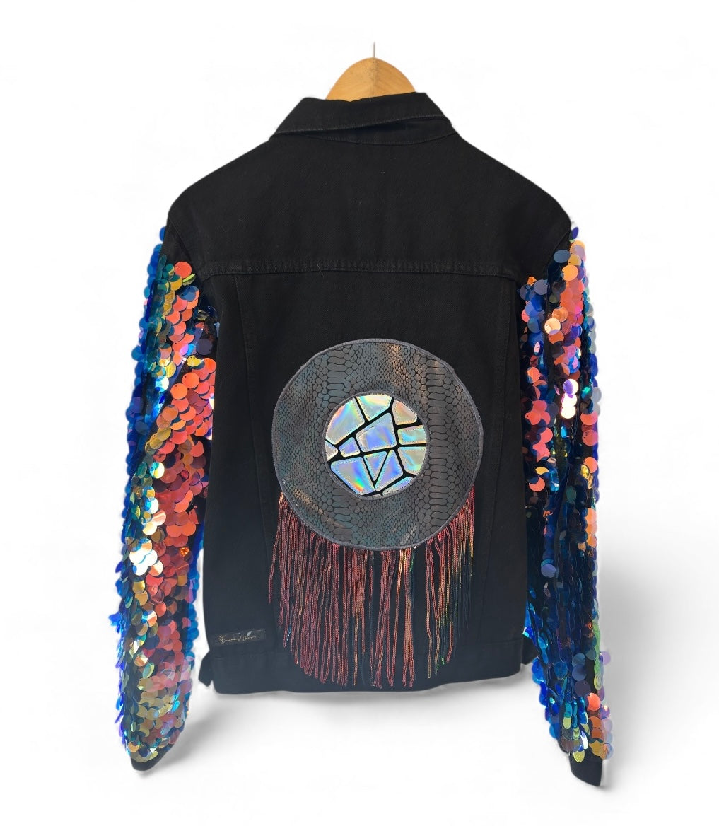 Phish Inspired Cello Denim Jacket with Sequin Sleeves