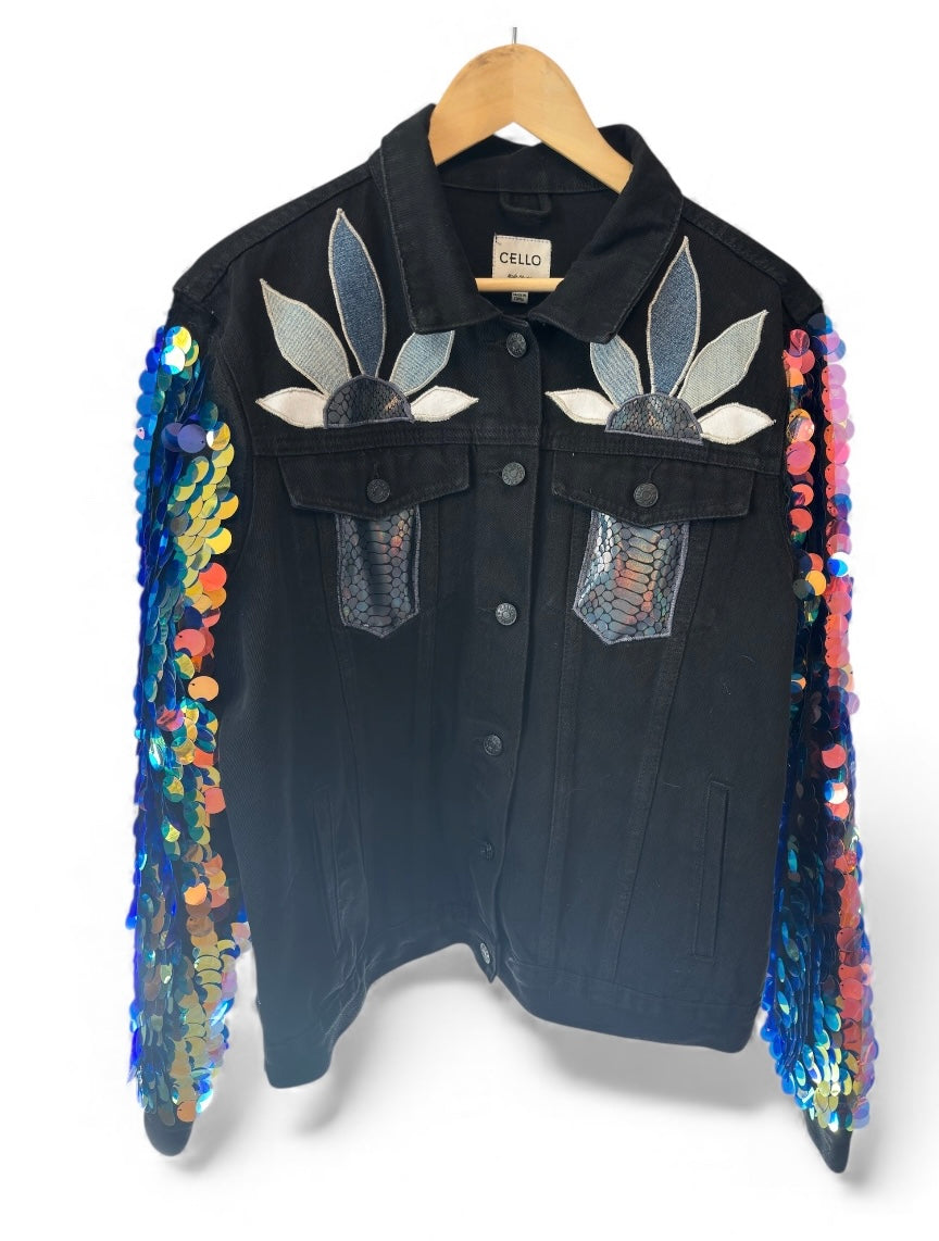 Phish Inspired Cello Denim Jacket with Sequin Sleeves