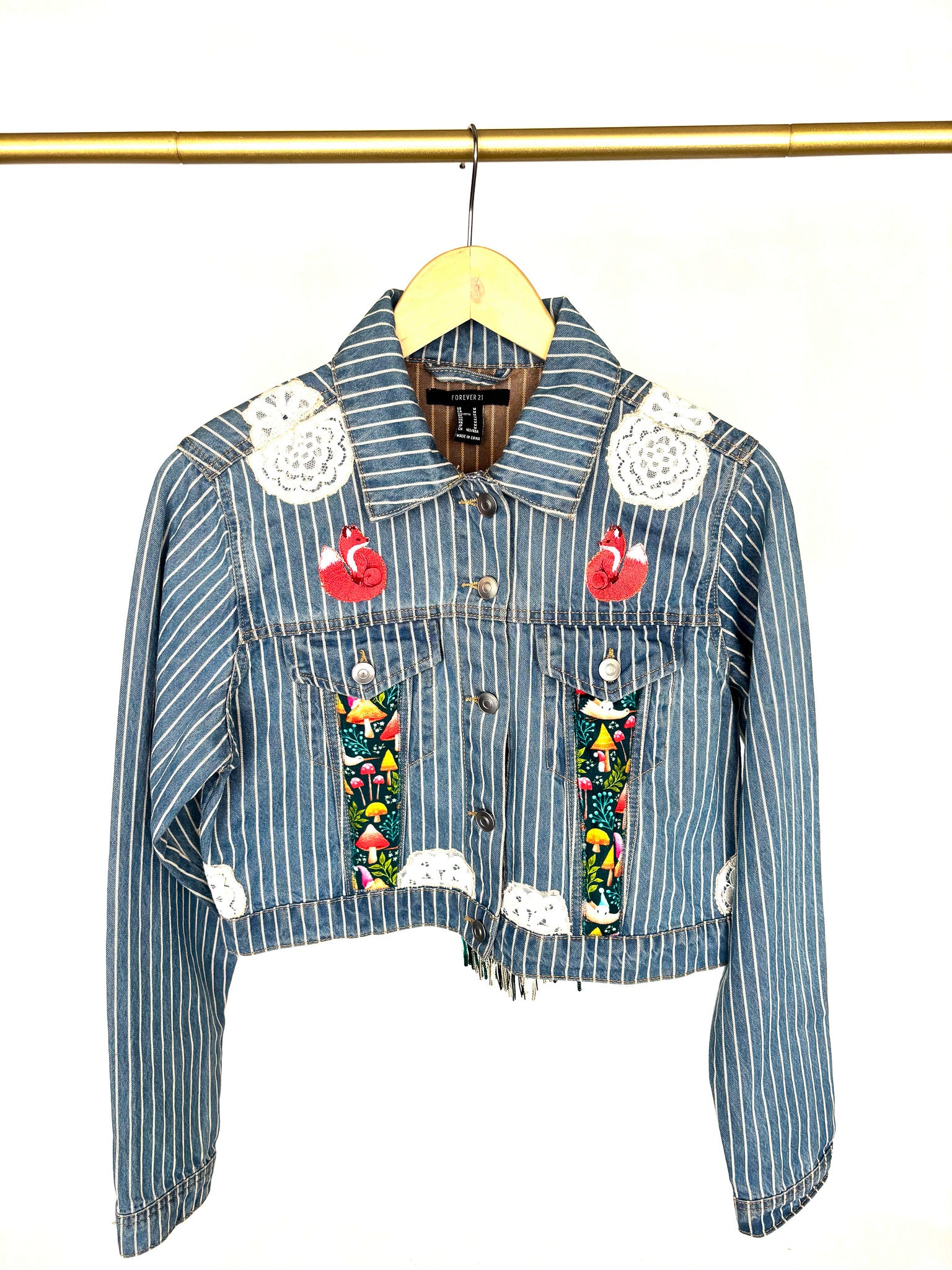 Mushroom & Moon Inspired Forever 21 Pinstripe Cropped Denim Jacket
