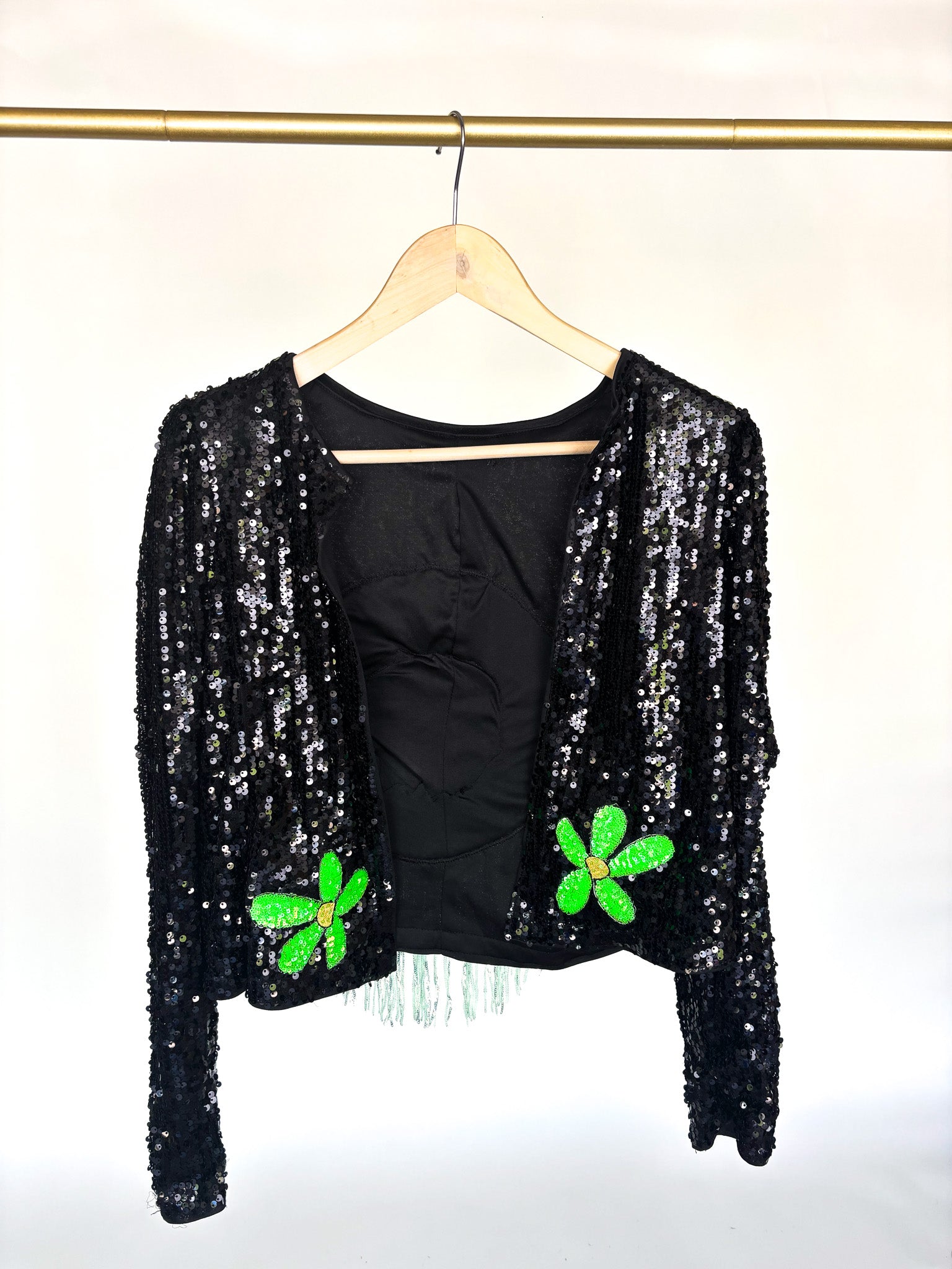Lunar Moth Inspired Black Sequin Open Jacket