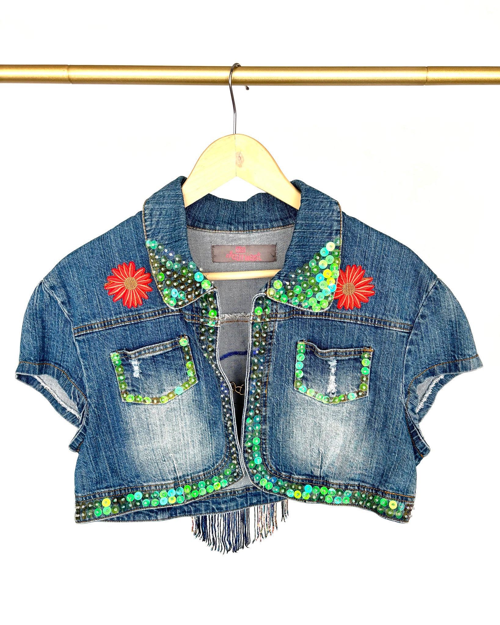 Billy Strings Jeaniest Cropped Denim Short Sleeve Jacket with Sequins