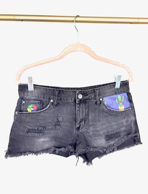 Phish Inspired Rescue Squad BP. Black Denim Shorts