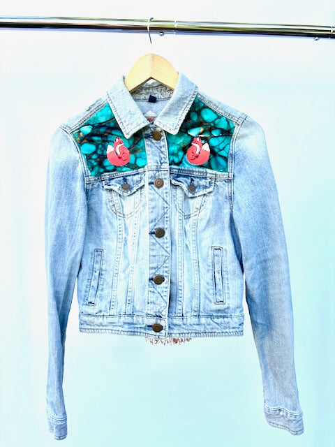 Mushroom & Moon Inspired American Eagle Denim Jacket with Embroidery