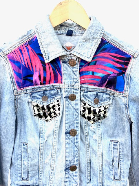 Mushroom & Moon Inspired American Eagle Denim Jacket with Embroidery