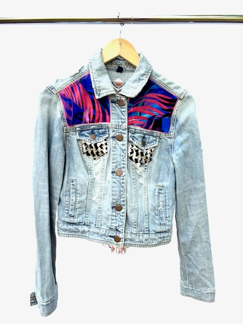 Mushroom & Moon Inspired American Eagle Denim Jacket with Embroidery