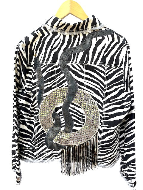 Phish and Snake Inspired Black & White Denim Jacket