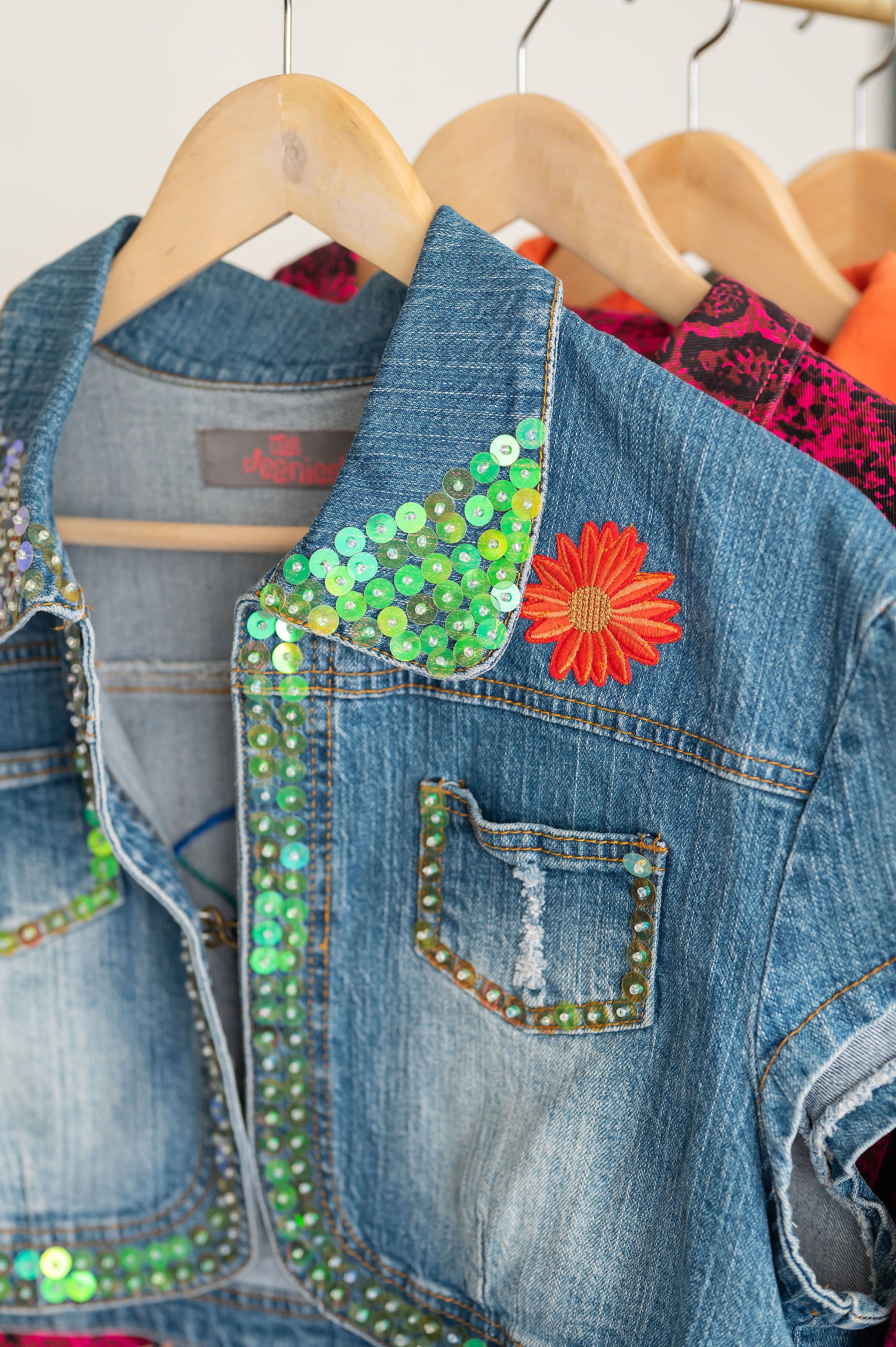 Billy Strings Jeaniest Cropped Denim Short Sleeve Jacket with Sequins